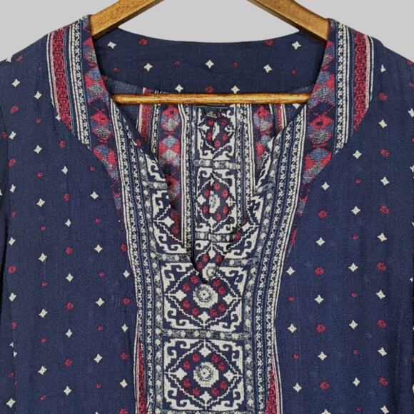 Lucky Brand Boho Flowy Bell Sleeves Top Red White Blue Lightweight Medium - Picture 5 of 9